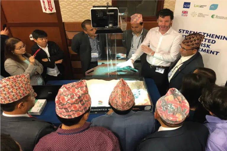 Interactive presentation using JBA's Augmented Reality Sandbox at a stakeholder engagement workshop in Manila.