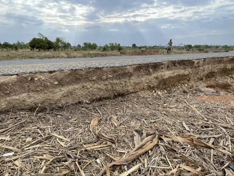 Flood damage to road following Cyclone Freddy.