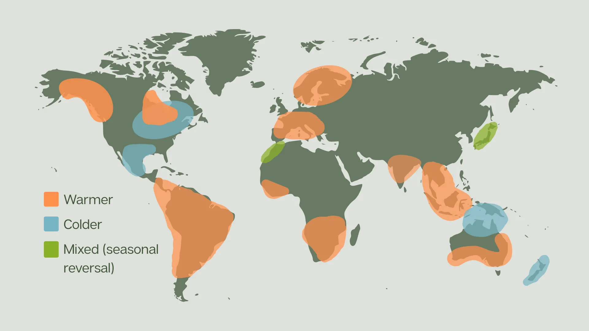 Figure 4: Global map showing El Niño temperature impact. Each El Niño event is different and changes to temperature vary between seasons. Sourced from BBC 2026.